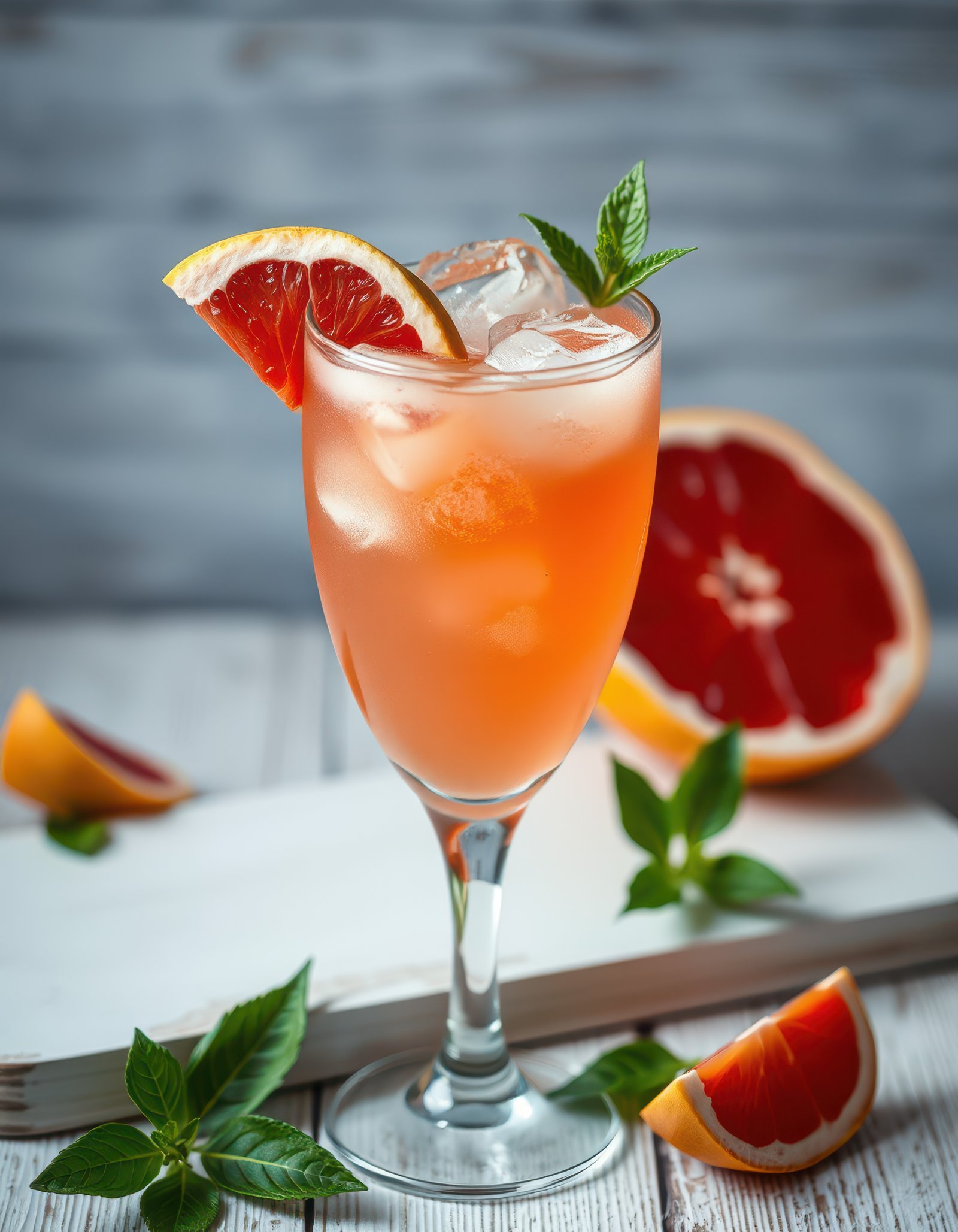 Refreshing citrus cocktail garnished with mint and served in a tall glass